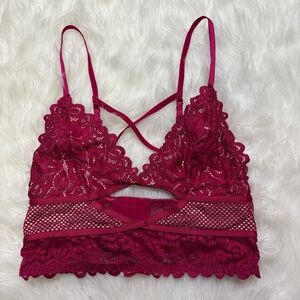 Super cute pink strappy long line lace bralette size medium